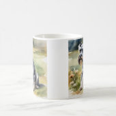 庭のミニチュアシュナウザー – 水彩 コーヒーマグカップ (中央)