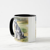 庭のミニチュアシュナウザー – 水彩 マグカップ (正面左)