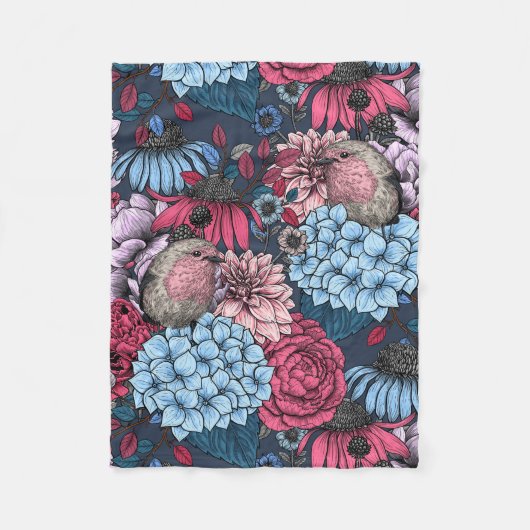 庭のロビンス3 フリースブランケット (正面)