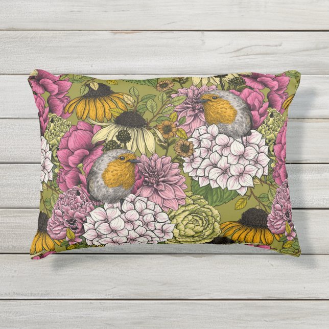 庭のロビンズ2 アウトドアクッション (正面)