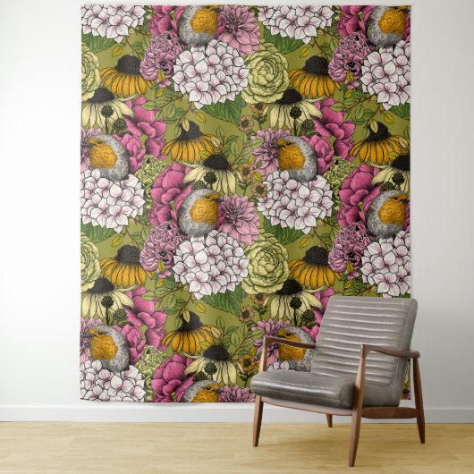 庭のロビンズ2 タペストリー (インサイチュ)