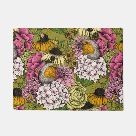 庭のロビンズ2 ドアマット (正面)