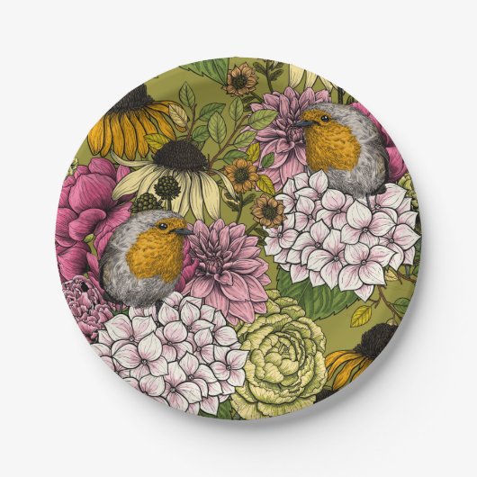 庭のロビンズ2 ペーパープレート (正面)