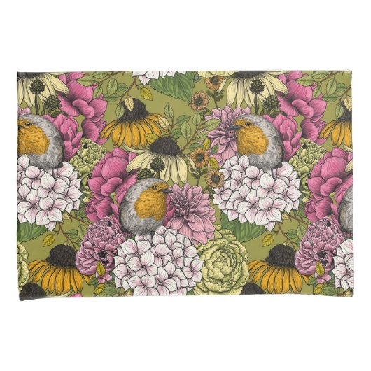 庭のロビンズ2 枕カバー (正面右)