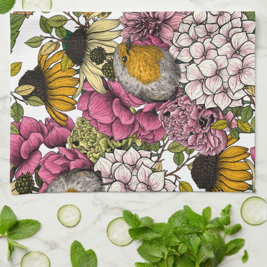 庭のロビンズ キッチンタオル (折り畳み)