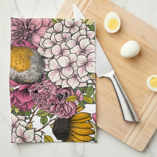 庭のロビンズ キッチンタオル (四つ折り)