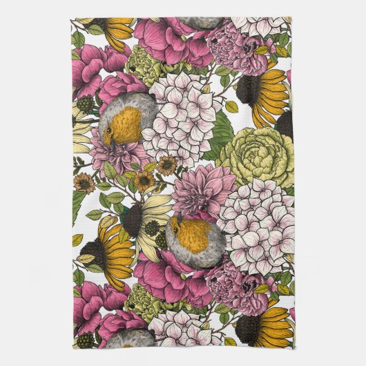 庭のロビンズ キッチンタオル (縦)