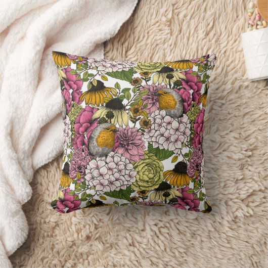 庭のロビンズ クッション (ブランケット)