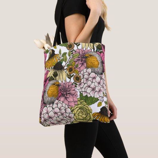 庭のロビンズ トートバッグ (クローズアップ)