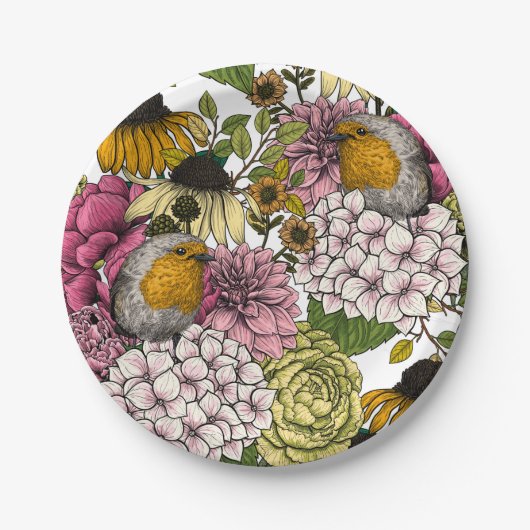 庭のロビンズ ペーパープレート (正面)