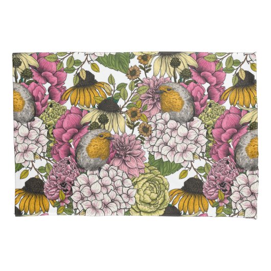 庭のロビンズ 枕カバー (正面左)