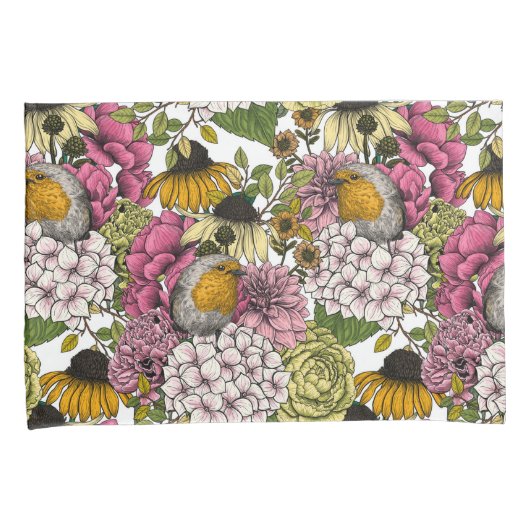 庭のロビンズ 枕カバー (正面右)