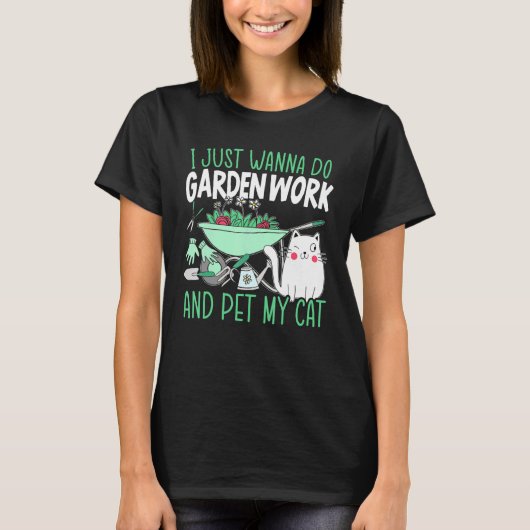 庭の仕事をして私の猫の園芸用具をペットにする Tシャツ (正面)