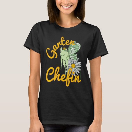 庭の名言 庭のシェフ カエル 妖精 花 Tシャツ (正面)
