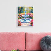 庭の噴水の花の絵 キャンバスプリント (インサイチュ (リビング))