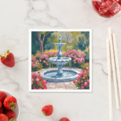 庭の噴水の花の絵 スタンダードカクテルナプキン (インサイチュ)