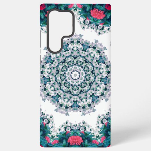 庭の噴水 赤い花 マンダラデザイン SAMSUNG GALAXYケース (裏面)