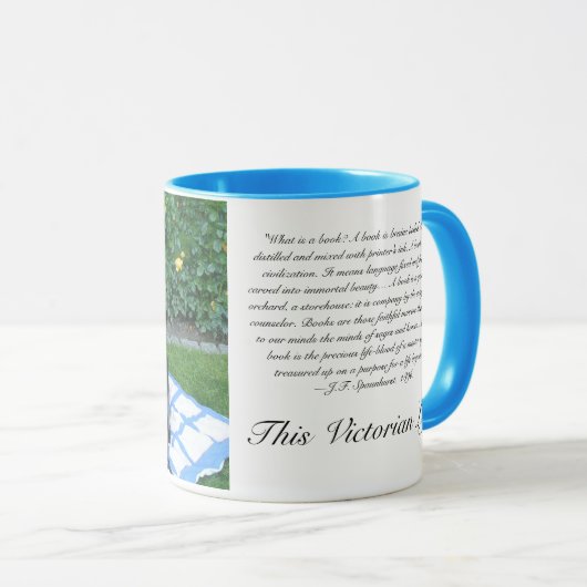 庭の執筆本の女性 マグカップ (正面右)