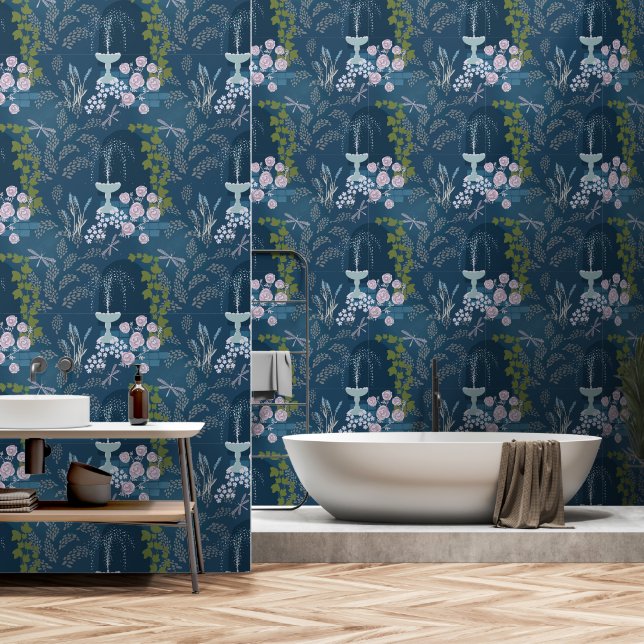 庭の夜 壁紙 (浴室)