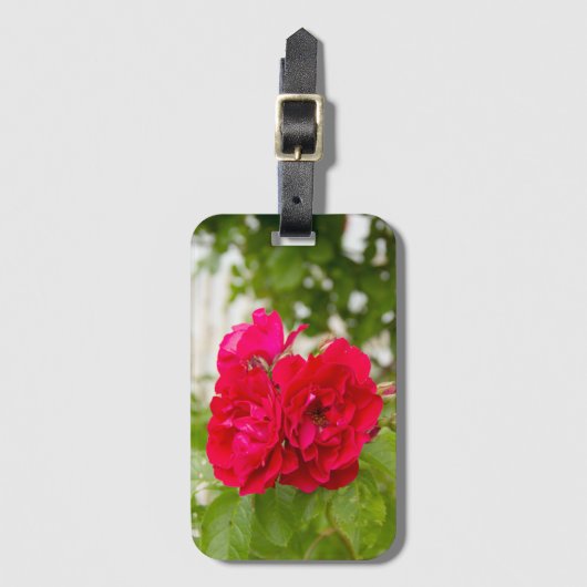 庭の大きな赤いバラ ラゲッジタグ (正面縦)