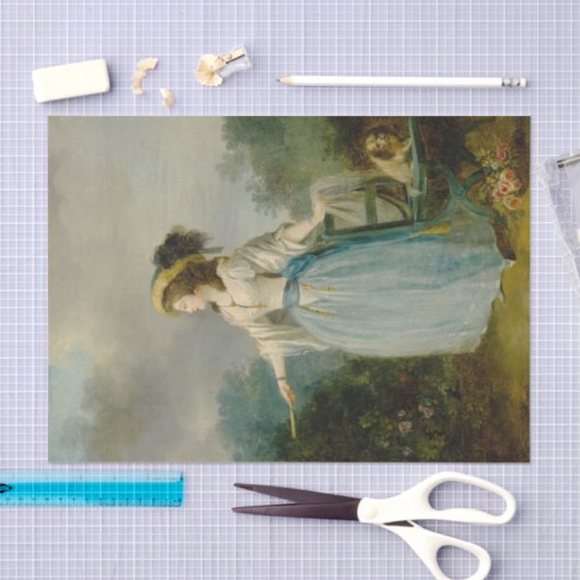 庭の女性が犬と一緒にシュールのそばに 薄葉紙 (クラフト)