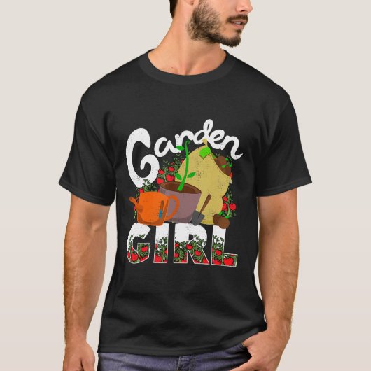 庭の女性 野菜苗 ガーデニング 女性 Tシャツ (正面)