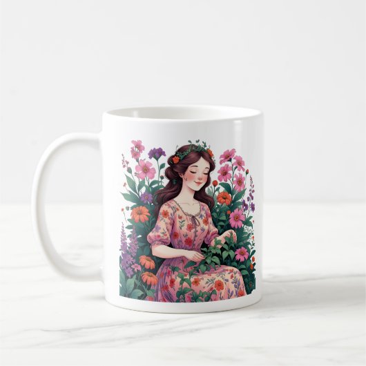庭の女王 | 花のガーデニング風 コーヒーマグカップ (左)