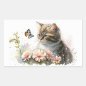 庭の子猫と蝶 長方形シール (正面)