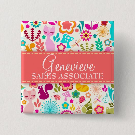 庭の子猫の名前入りの記章 缶バッジ (正面)