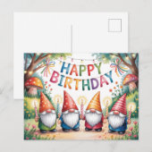 庭の小人の誕生日パーティー ポストカード (正面/裏面)