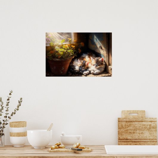 庭の小屋で子猫を昼寝させる ポスター (キッチン)