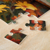 庭の小屋で眠る子猫と咲き誇る花 ジグソーパズル (側面)