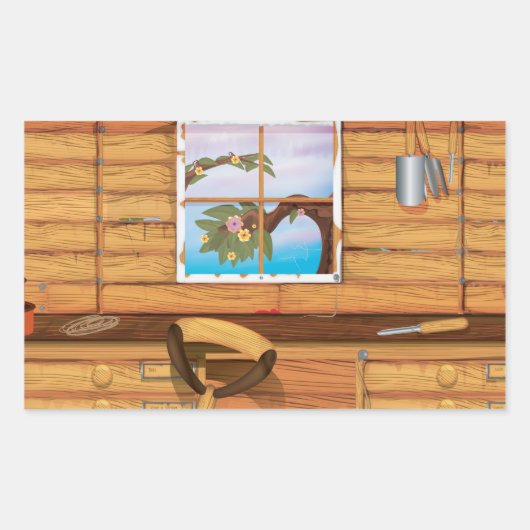 庭の小屋 長方形シール (正面)