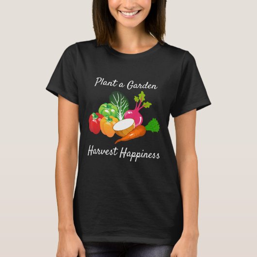 庭の引用 庭の野菜 豊作 幸せ Tシャツ (正面)