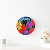 庭の抽象美術の黒猫 ラウンド壁時計 (ホーム)