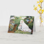 庭の挨拶状のClumberの子犬 カード (黄色い花)