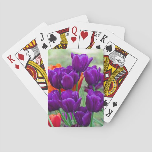 庭の晴れた日に濃い紫のチューリップ トランプ (裏面)