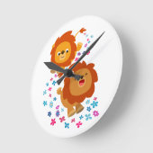 庭の柱時計のかわいい漫画のライオン ラウンド壁時計 (傾斜)