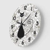 庭の柱時計の白黒猫 ラージ壁時計 (傾斜)