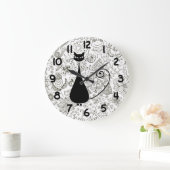 庭の柱時計の白黒猫 ラージ壁時計 (ホーム)