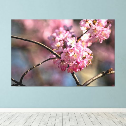 庭の桜の木の枝が、縦横に交差している。 キャンバスプリント (インサイチュ (ウッドフロア))
