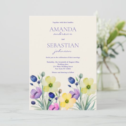 庭の水色の野花結婚の 招待状 (スタンド正面)