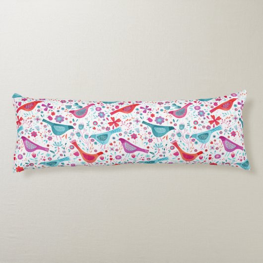 庭の水色の鳥のフローラティール(緑がかった色)ピンク ボディピロー (裏面)