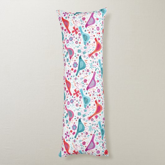 庭の水色の鳥のフローラティール(緑がかった色)ピンク ボディピロー (裏面 (縦))