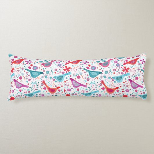 庭の水色の鳥のフローラティール（緑がかった色）ピンク ボディピロー (正面)