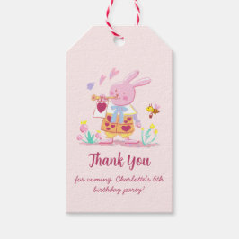 庭の水色ピンクのイースターバニー ギフトタグ