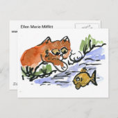 庭の池と不思議な子猫 ポストカード (正面/裏面)