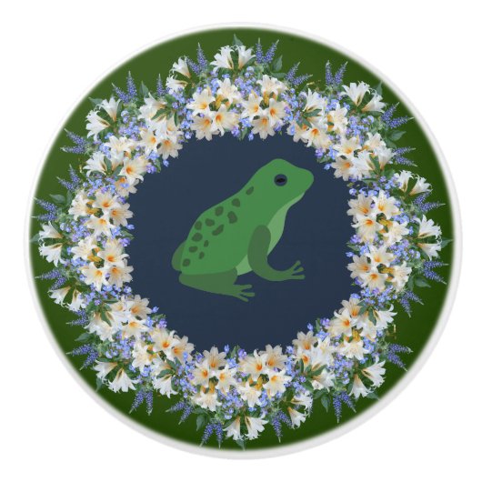 庭の池の小さなカエル セラミックノブ (正面)