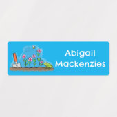 庭の漫画の可愛いカエルとビーパーソナライズされた ラベル (デザイン2)