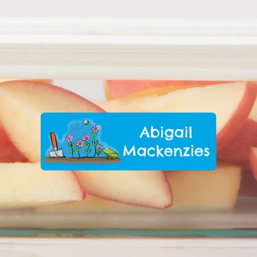 庭の漫画の可愛いカエルとビーパーソナライズされた ラベル (貼付)